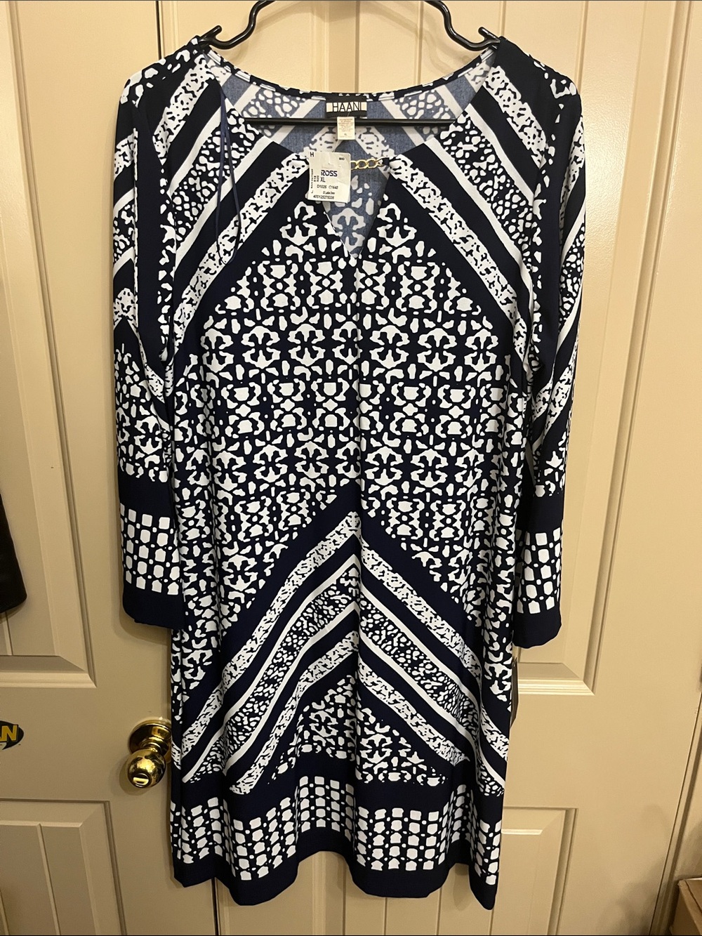 Haani Black & White Long Sleeve Geometric A-Line Dress NWT